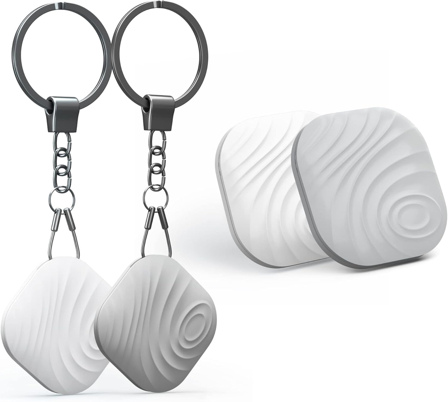 Key Finder, Bluetooth Tracker Item Locator with Key Chain for Keys Pet Wallets or Backpacks and Tablets, Batteries Include (1 White & 1Gray, 2 Pack)