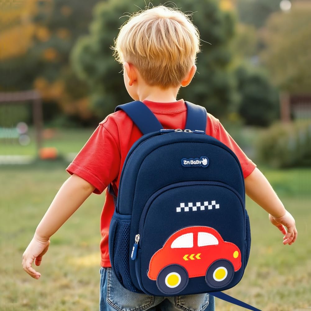 Padgene Toddler Harness Backpacks Safety Leash Kids Anti Lost Kindergarten Preschool Backpack Neoprene Lightweight Animal Schoolbag 3D Cartoon Car Mini Travel Bag for Boys Girls Ages 3-5