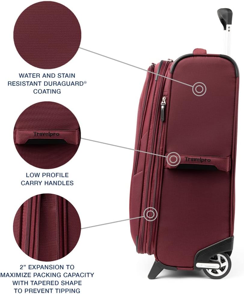 Travelpro Maxlite 5 Softside Expandable Upright 2 Wheel Carry-on Luggage, Lightweight, 22-Inch — Burgundy