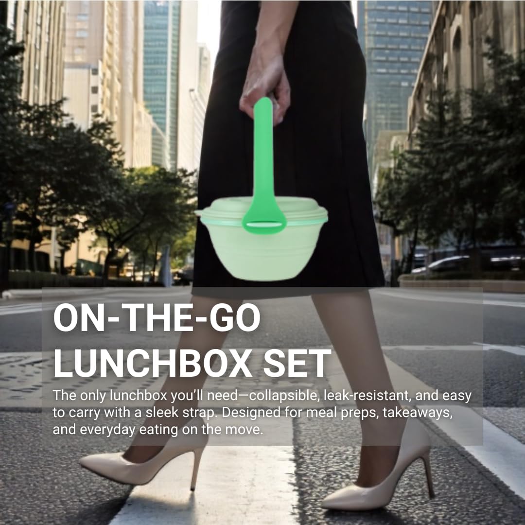 kūpaa Bowl & Carrier Duet – Microwave Safe Silicone Lunch Box For Adults– Collapsible, Leakproof, Food-Grade, Reusable To-Go Container (Jade)