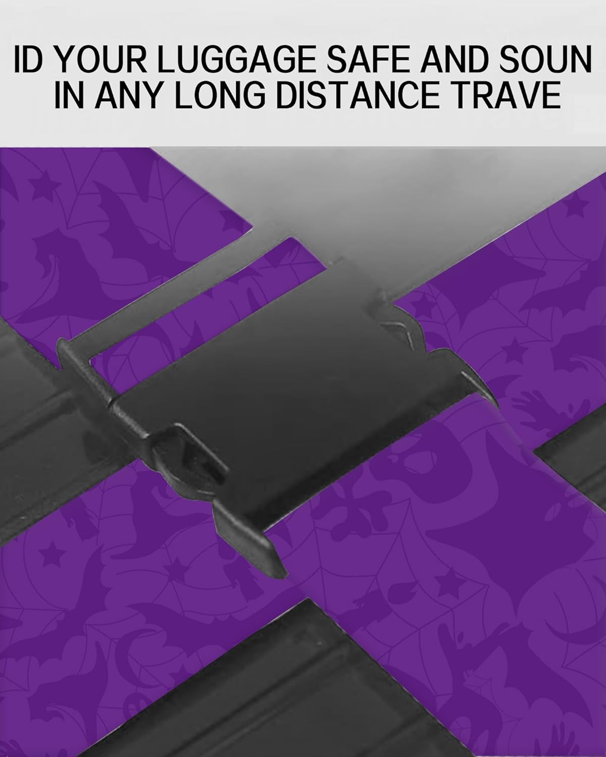 Luggage Straps for Suitcases, Adjustable Travel Belt, Durable Wide Luggage Strap, Cute Suitcase Strap Identifiers with Buckle, Bag Straps for Luggage, Purple Bats Skulls