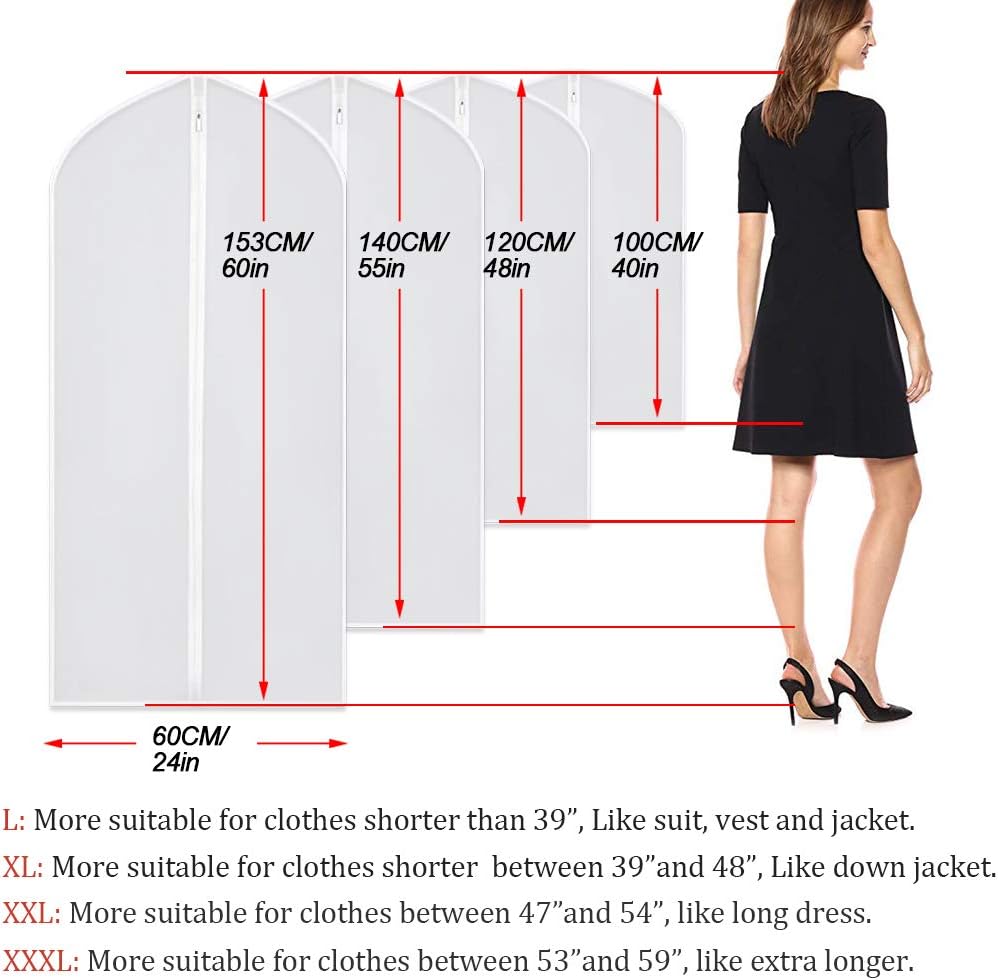 Suit Bags for Closet Storage Garment Bag 24''X40'' Clear Garment Bags for Hanging Clothes (Set of 6) Plastic Waterproof Suit Cover Bag with Zipper for Coats, Jackets, Shirts