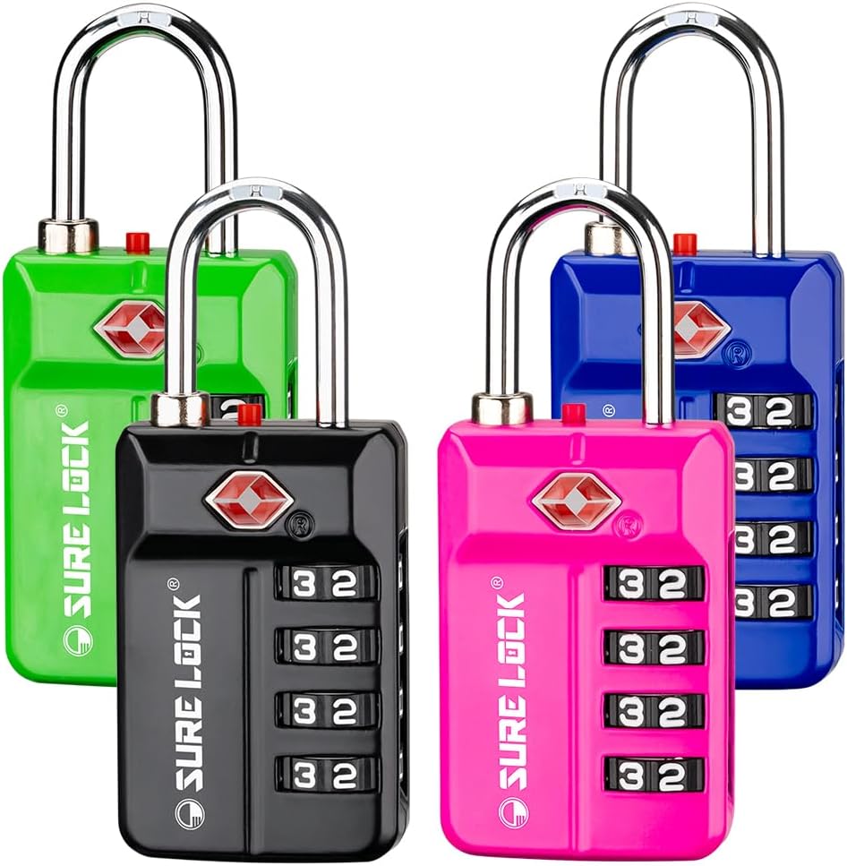 SURE LOCK TSA Approved 4-Digit Resettable Combination Luggage Locks wi ...