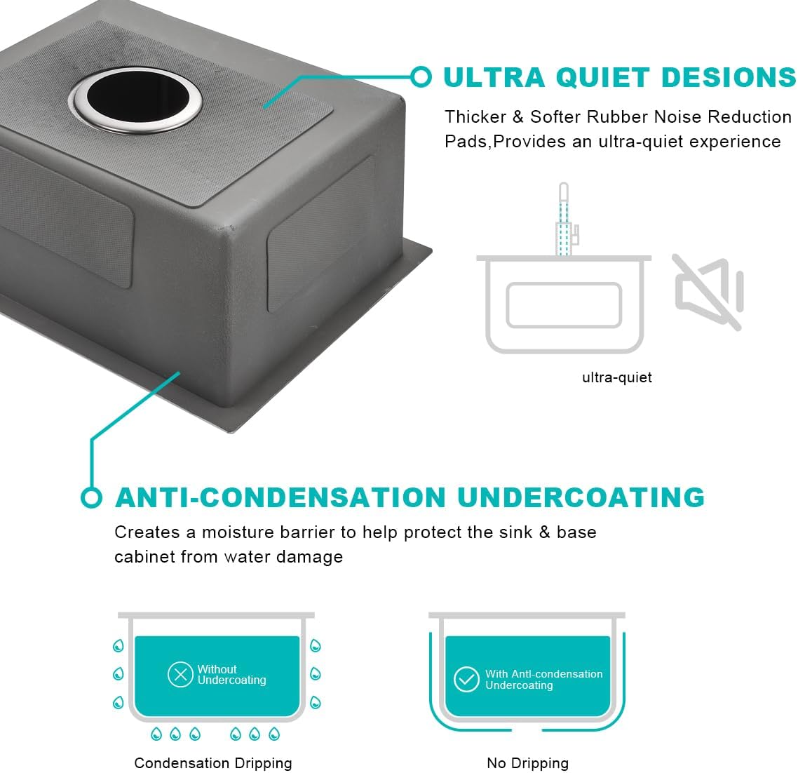 20 x 16 Inch Undermount Kitchen Sink, 304 Stainless Steel Single Bowl Small Kitchen Bar Sink Undermount, Brushed Nickel