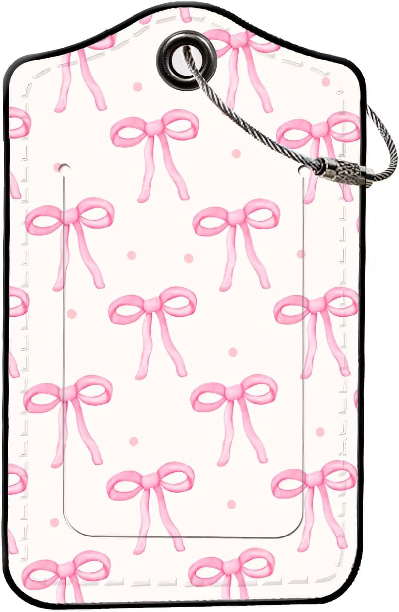 Luggage Tags for Suitcases, 2-Pack PU Leather for Cruise & Travel, Baggage ID Tags with Privacy Cover & Address Card, Durable Metal Ring, Kids Adults Travel Accessories, Blush Bows