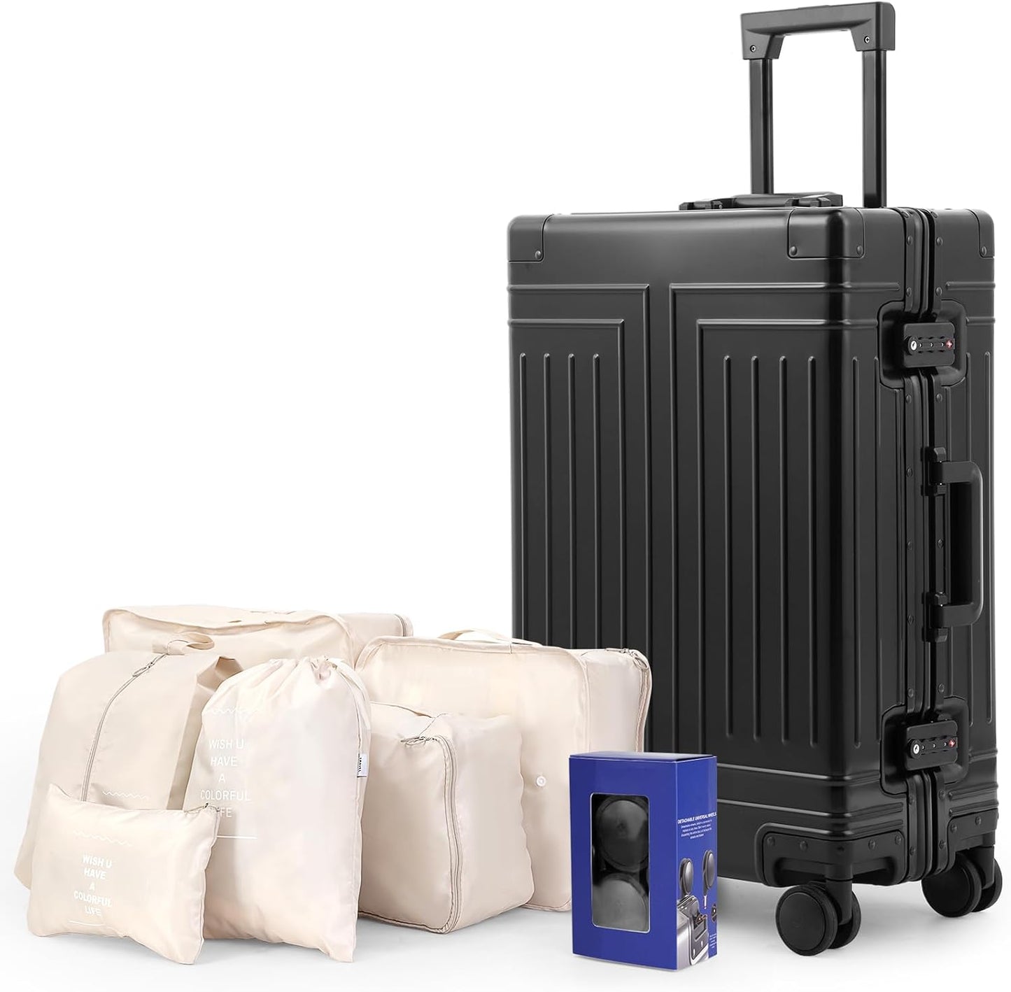 All Aluminum Magnesium Carry On Luggage，Cut from Whole Aluminum Sheet，22x14x9 Airline Approved ，（3rd Generation，Premium Magnesium Metal zipperless suitcase ） (black, 24inch)