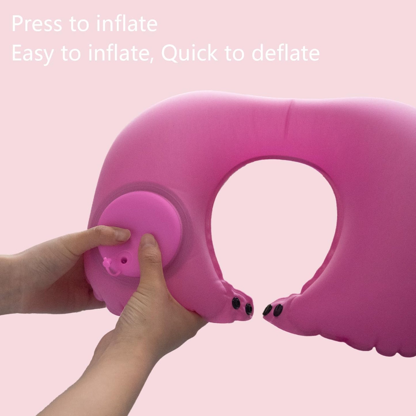 Inflatable Travel Pillow for Sleeping Airplane - Inflatable Neck Pillow for Traveling on Plane, Press to Inflate,Portable Travel Neck Pillow with Carry Bag （Pink）