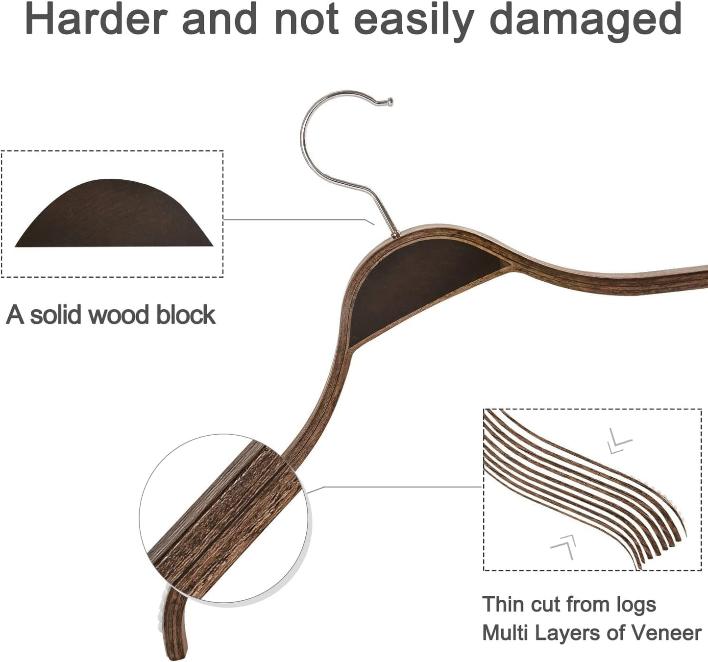 TOPIA HANGER Slim Wooden Hangers with Extra Soft Non-Slip Rubber Grips, 30-Pack High-Grade Fashion Hanger No Shoulder Bump for Sweater, Camisole, Jacket, Dress, Coat (Antique)-CT15A30