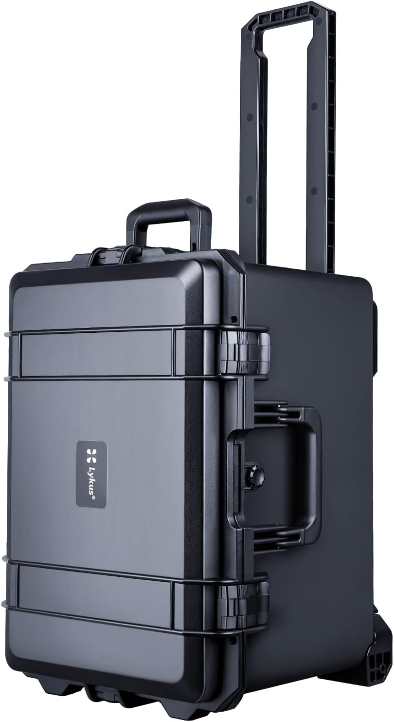 Lykus HC-5230 Large Waterproof Hard Case with Wheels and Customizable Foam, Interior Size 20.5x14.2x13.6 inch, Suitable for cameras, lenses, electronic equipment and more