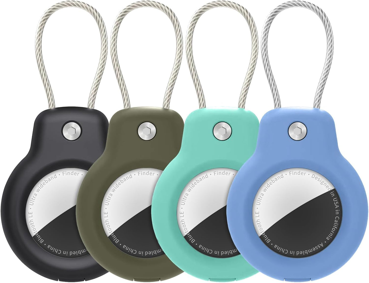 SPGUARD for AirTag Holder Case with Keychain, Air Tags-4 Pack for Apple Air Tag Holder with Wire Cable Lock Key Ring Chain Air Tagholder Accessories for GPS Item Tracker Kids,Keys,Luggage