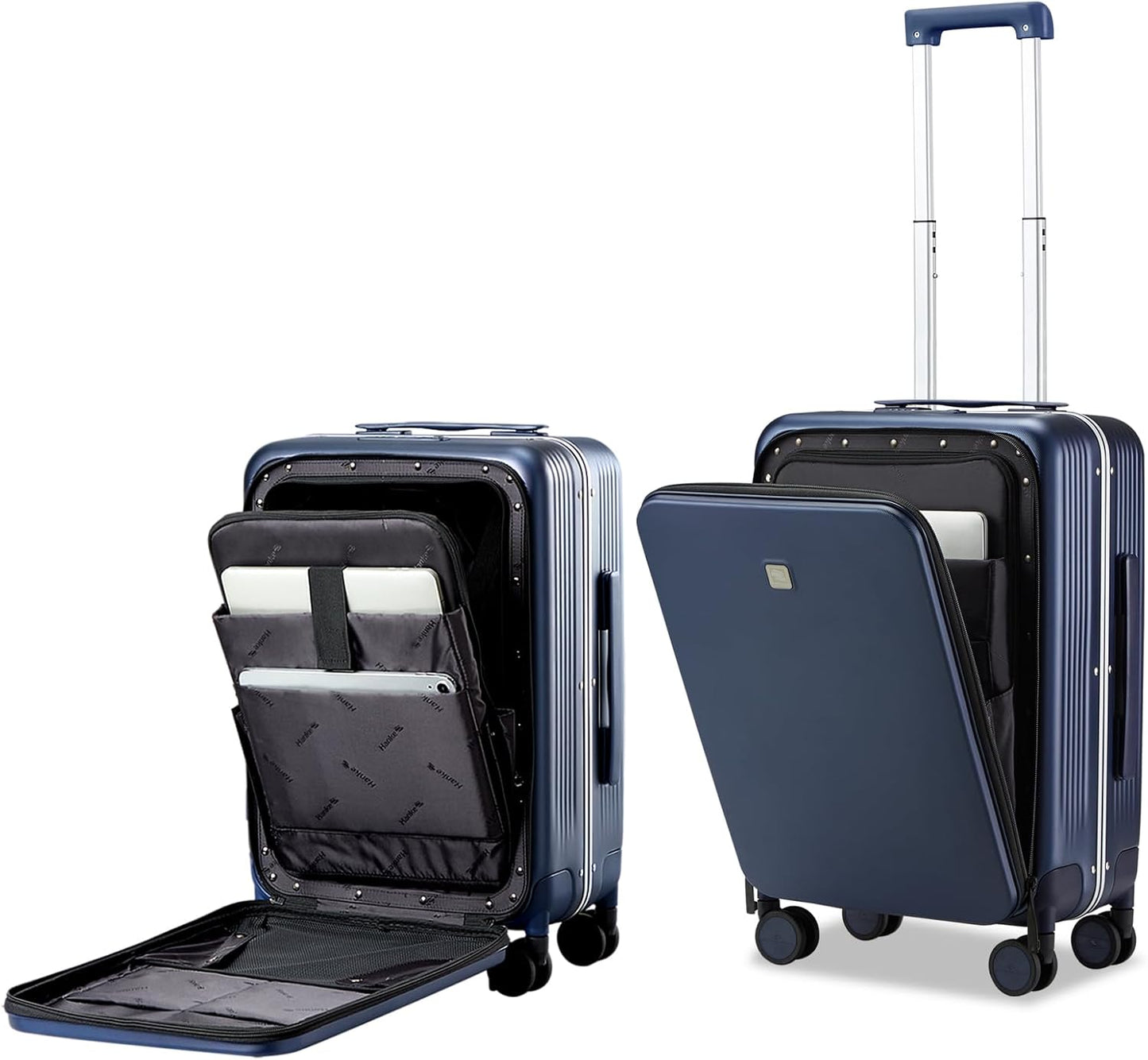 Hanke 20 Inch Carry On Luggage with Front Pocket Aluminum Frame, Hard Shell Suitcases with Wheels, Rolling Luggage, Suitcase with Lock, Travel Luggage for Weekender, Dark Blue