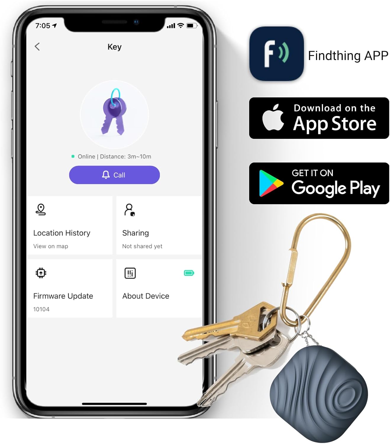 Findhting Key Finder - Bluetooth Tracker Item Locator with Key Chain for Keys Pet Wallets or Backpacks and Tablets (Dark Blue)