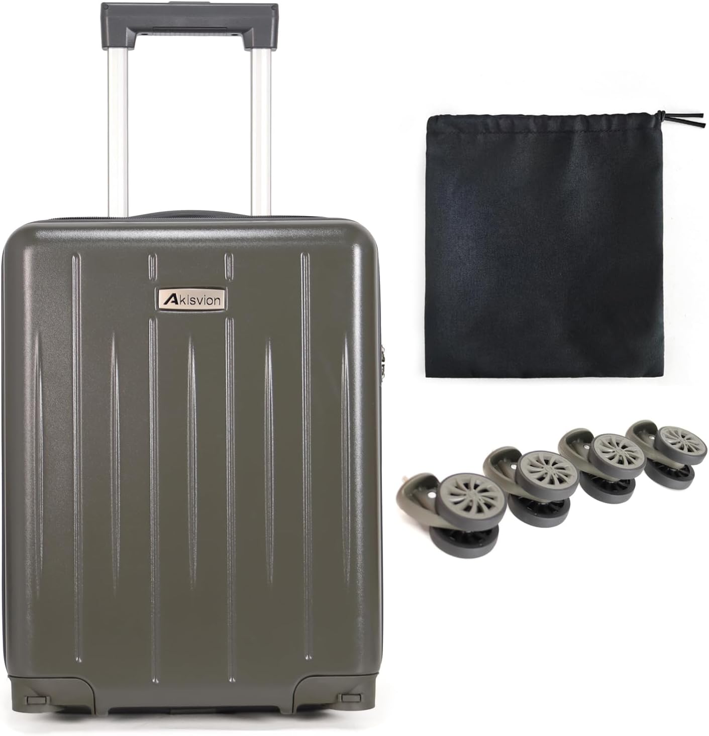 18-inch Carry-on Boarding Luggage: Equipped with Movable Wheels, TSA Approved,Under the Seat, Hard Shell Construction, Lightweight Bag with Essential Accessories (Greenish Grey)