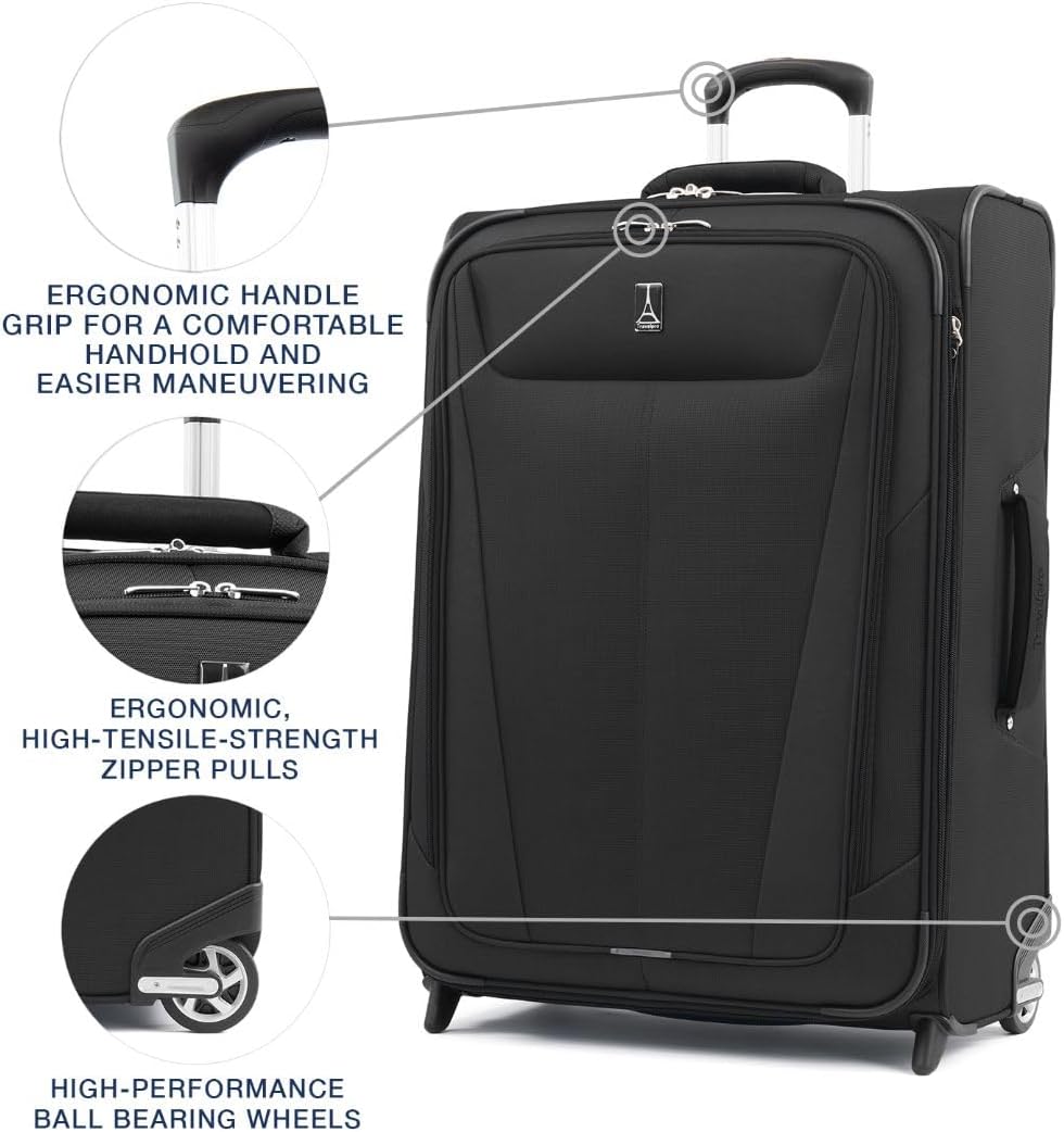 Travelpro Maxlite 5 Softside Expandable Upright 2 Wheel Checked Medium Luggage, Lightweight, 26-Inch — Black