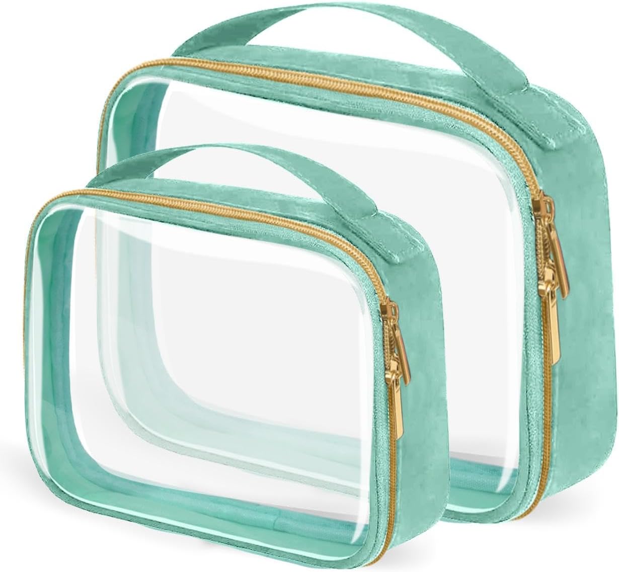 TSA Approved Travel Toiletry Bag,2 Pack Clear Makeup Bags with Handles,Quart Size Clear Cosmetic Bags for Traveling Women,Men,Carry on Airport Airline Compliant Bag,Green