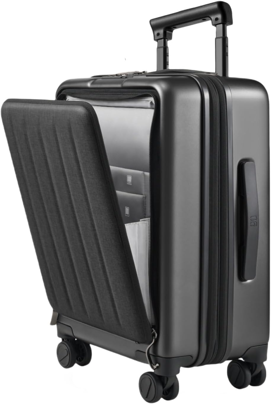 NINETYGO Carry on Luggage 22X14X9 Airline Approved with Front Pocket, 20 Inch Luggage with Front Compartment, Expandable, Double Spinner Wheels, Hardsided PC, TSA Lock (Black, Seine Max)
