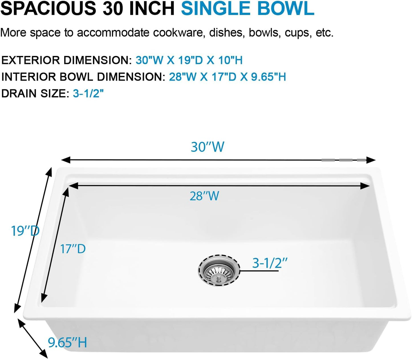 30 White Granite Composite Kitchen Sink - Donsdey 30 Inch White Kitchen Sink Undermount Ledge Workstation Granite Quartz Composite Under Counter Single Bowl Sink Basin