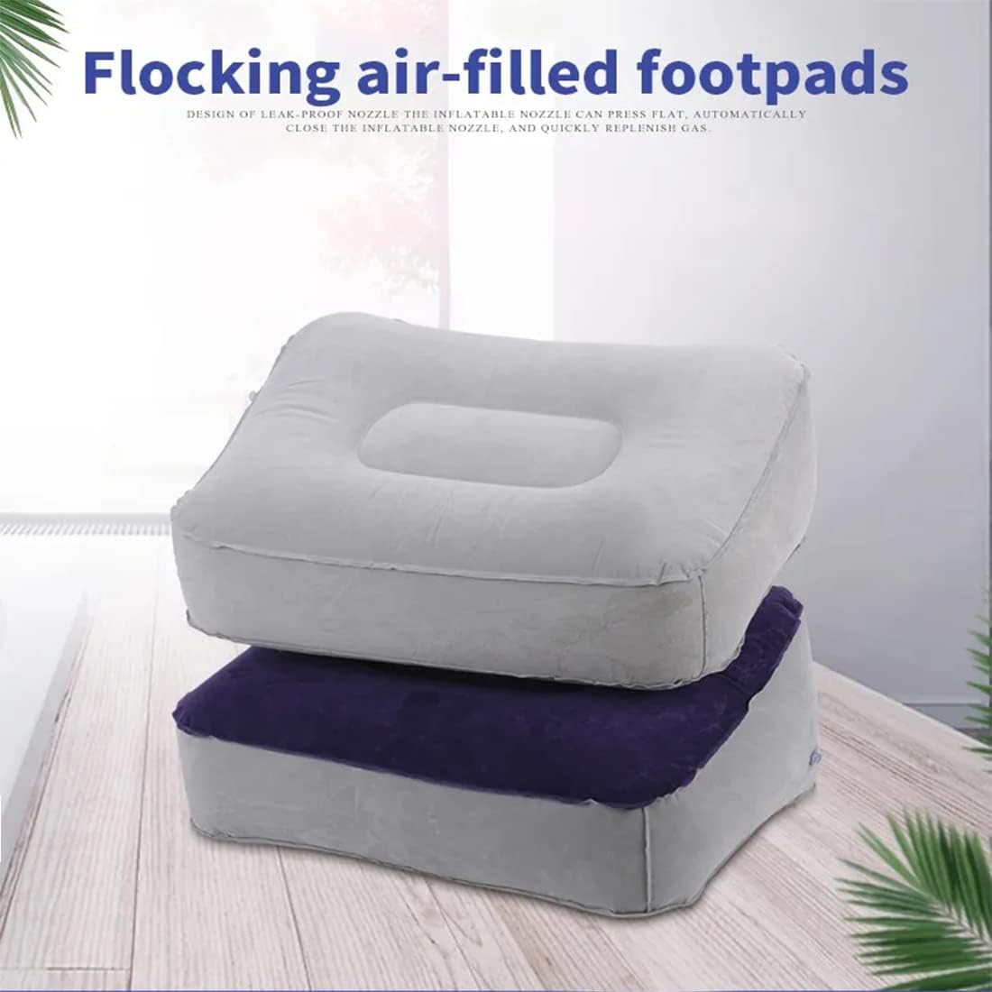 Inflatable Travel Foot Rest Pillow, Head Pad, Soft Flocking Pillow, Flights Relax Cushion Ottomans Leg Up with Air Pump for Office, Home Relax, Camping and Travel Use (Gray, 1 Pcs)