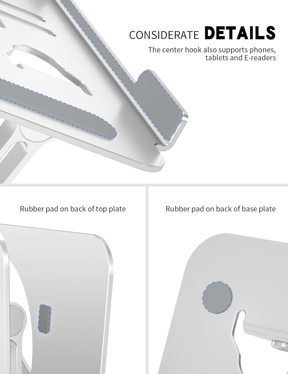 Laptop Stand Adjustable Laptop Holder for Desk, Foldable Laptop Riser Portable Computer Stand Compatible with MacBook, Lenovo, HP and All Laptops up to 15.6 inches Silver