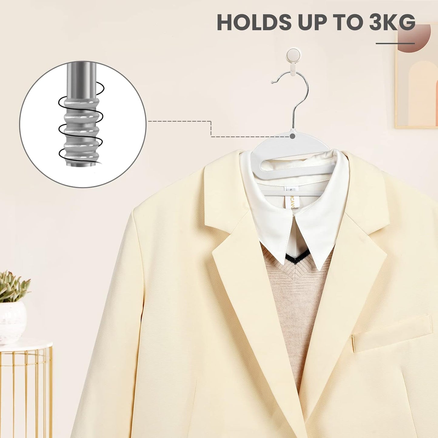 BAGAIL Plastic Hangers 50 Pack with Non-Slip Design,0.2 Inches Thick, 360°Swivel Hook Space Saving Organizer for Bedroom Closet,Shirts,Pants(White- S Shaped)