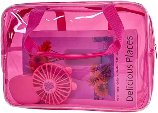 Travel Clear Waterproof PVC Bag, Toiletry Carry Pouch Makeup Artist Bag, Makeup Bags with Zipper Handle Straps, Tote Bag Pink