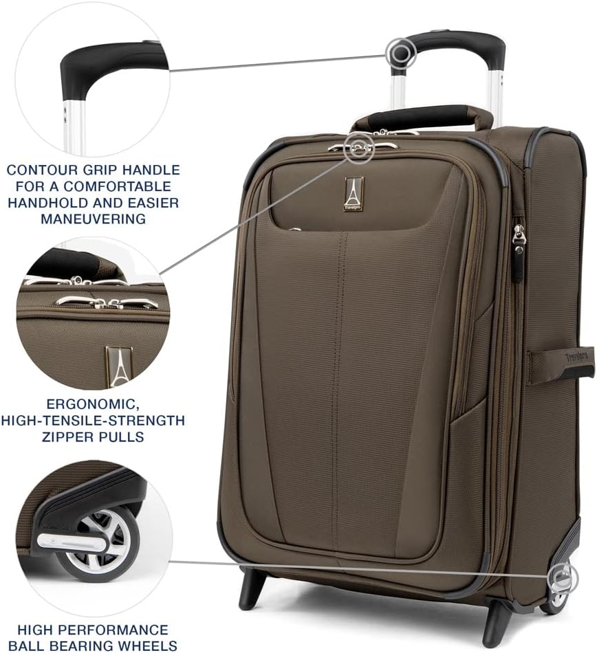 Travelpro Maxlite 5 Softside Expandable Upright 2 Wheel Carry-on Luggage, Lightweight, 22-Inch — Mocha