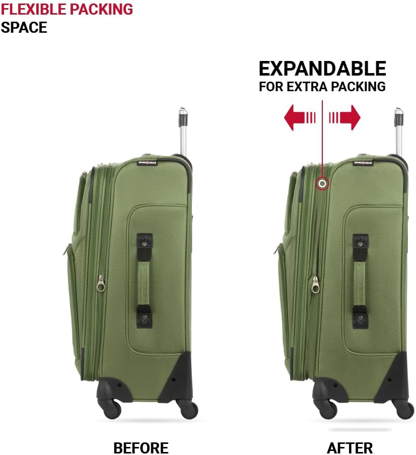 SwissGear Sion Softside Expandable Luggage with Spinner Wheels, Evergreen, Checked-Medium 25-Inch