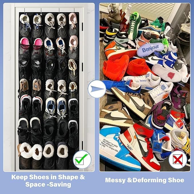 40 Mesh Pocket Over the Door Shoe Organizer,Hanging Shoe Rack for Closet Storage Holder for Dorm Room College Classroom Storag(Black)