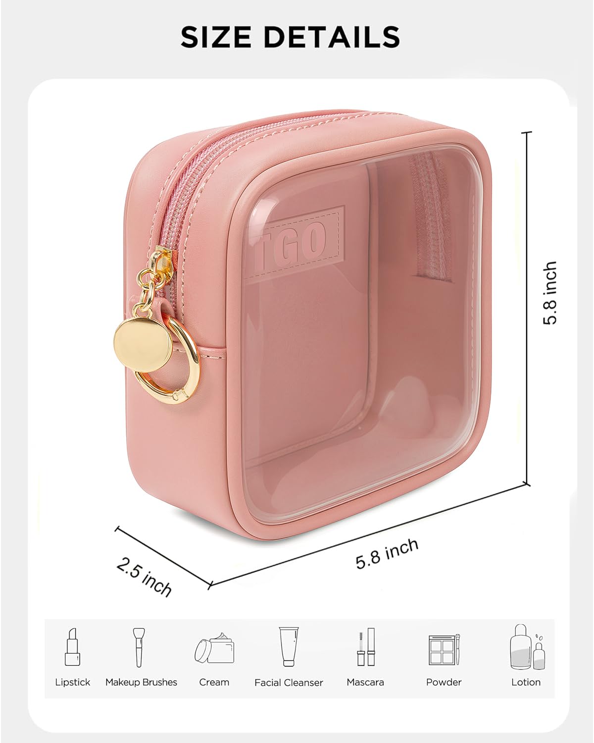 LETGO Mini Makeup Bag - Clear Toiletry Bag with Slip-in Pockets, Cute Cosmetic Essentials Pouch for Women, Pink Car Accessories for Girls(Mini Pink)