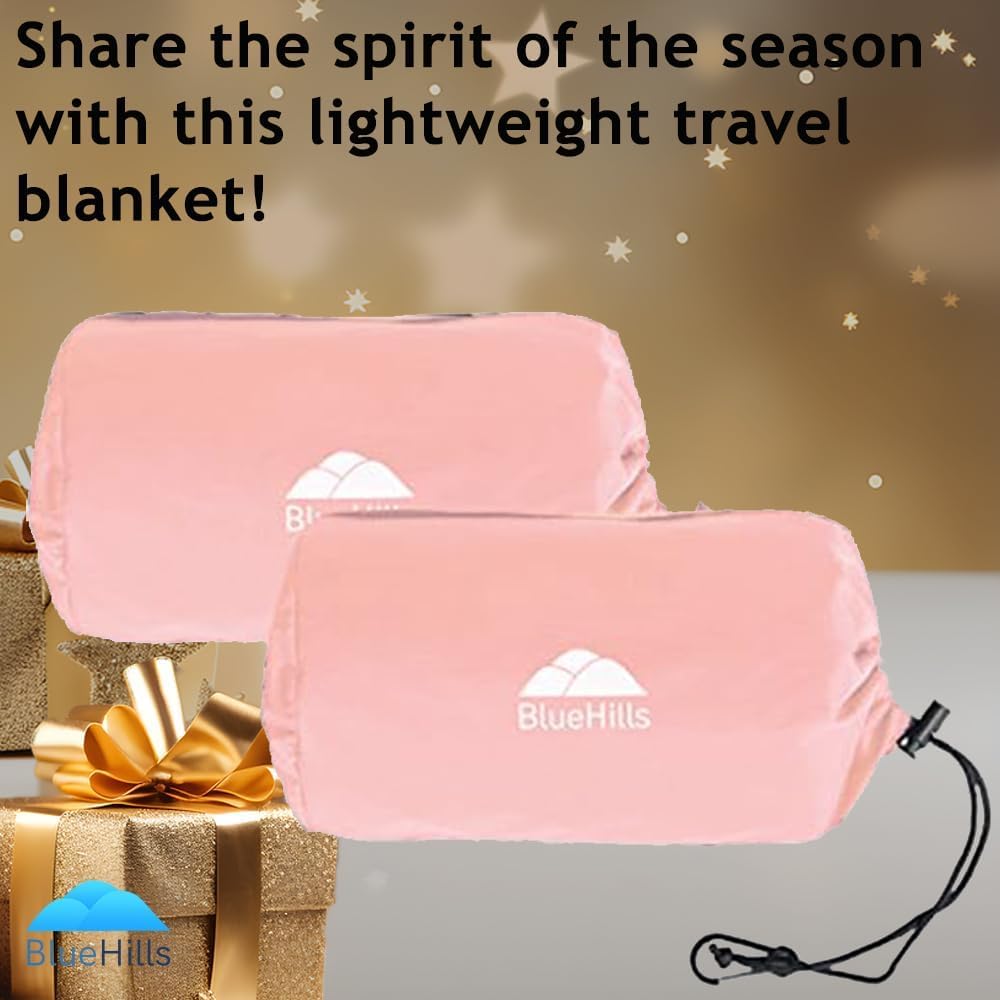 BlueHills Ultra Compact Travel Blanket 2 Pack Large Soft Cozy Portable Blanket Sheet with Carry Case and for Flight Airplane Car Layover Camping Hotel C206-2PK-Pink