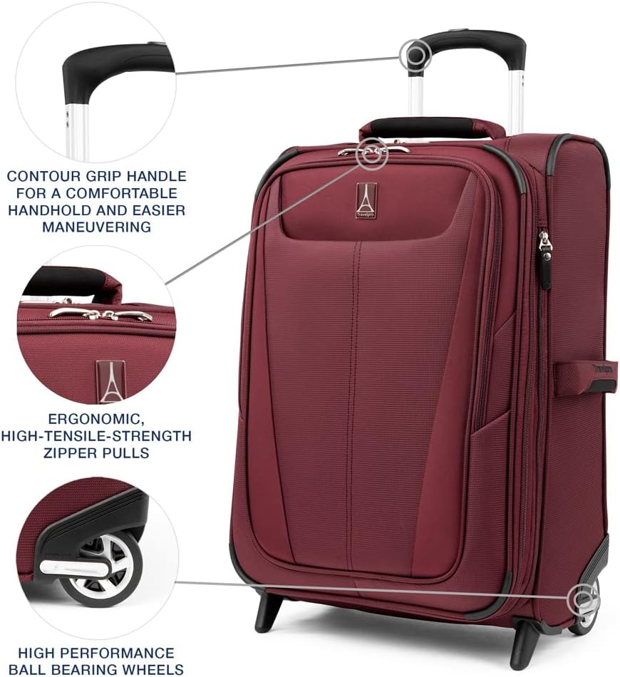 Travelpro Maxlite 5 Softside Expandable Upright 2 Wheel Carry-on Luggage, Lightweight, 22-Inch — Burgundy