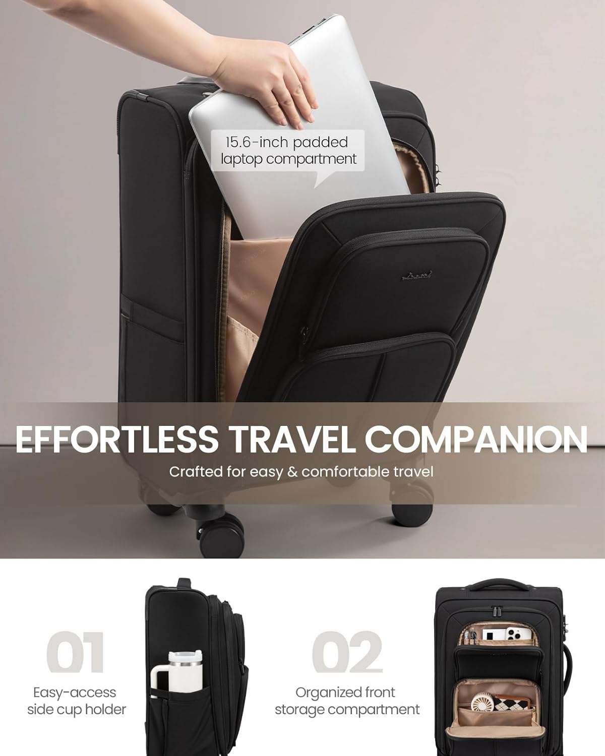 LOVEVOOK Carry On Luggage 22x14x9 Airline Approved, 22 Inch Softside Suitcases with Spinner Wheels, Lightweight Carry-on Suitcase with TSA Lock for Women Men, Large Luggage for Travel Business Trip