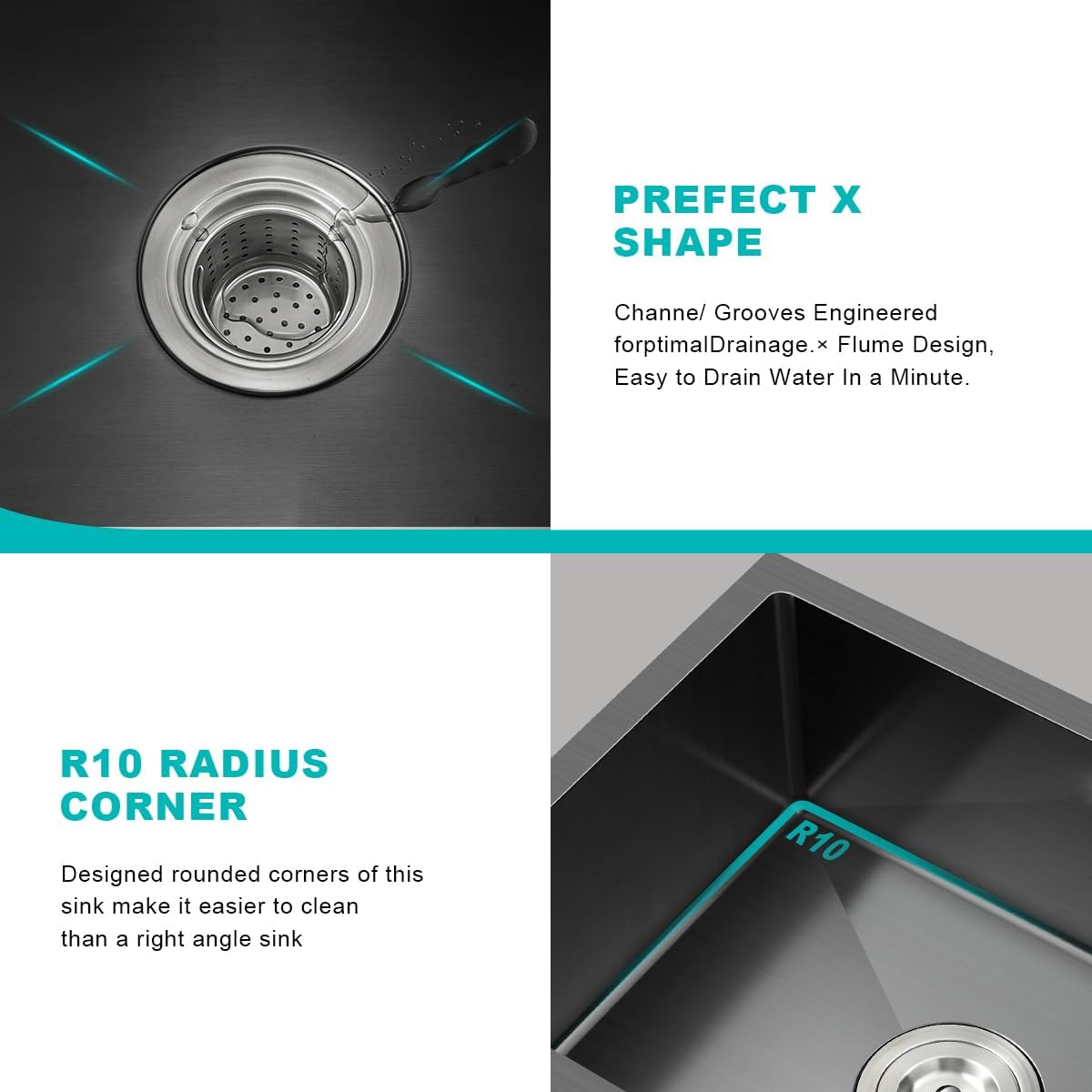 22 x 18 Inch Undermount Kitchen Sink, 18 Gauge Stainless Steel Handmade Single Bowl Kitchen Sink, 9 Inch Deep Bowl Bar Sink, Black