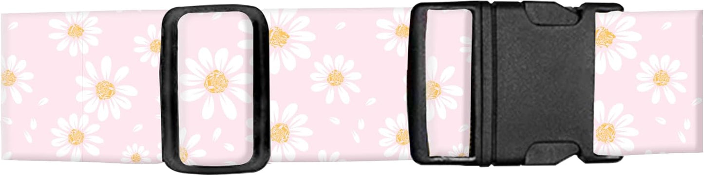 Luggage Straps for Suitcases, Adjustable Travel Belt, Durable Wide Luggage Strap, Cute Suitcase Strap Identifiers with Buckle, Bag Straps for Luggage, Cute Pink Daisy