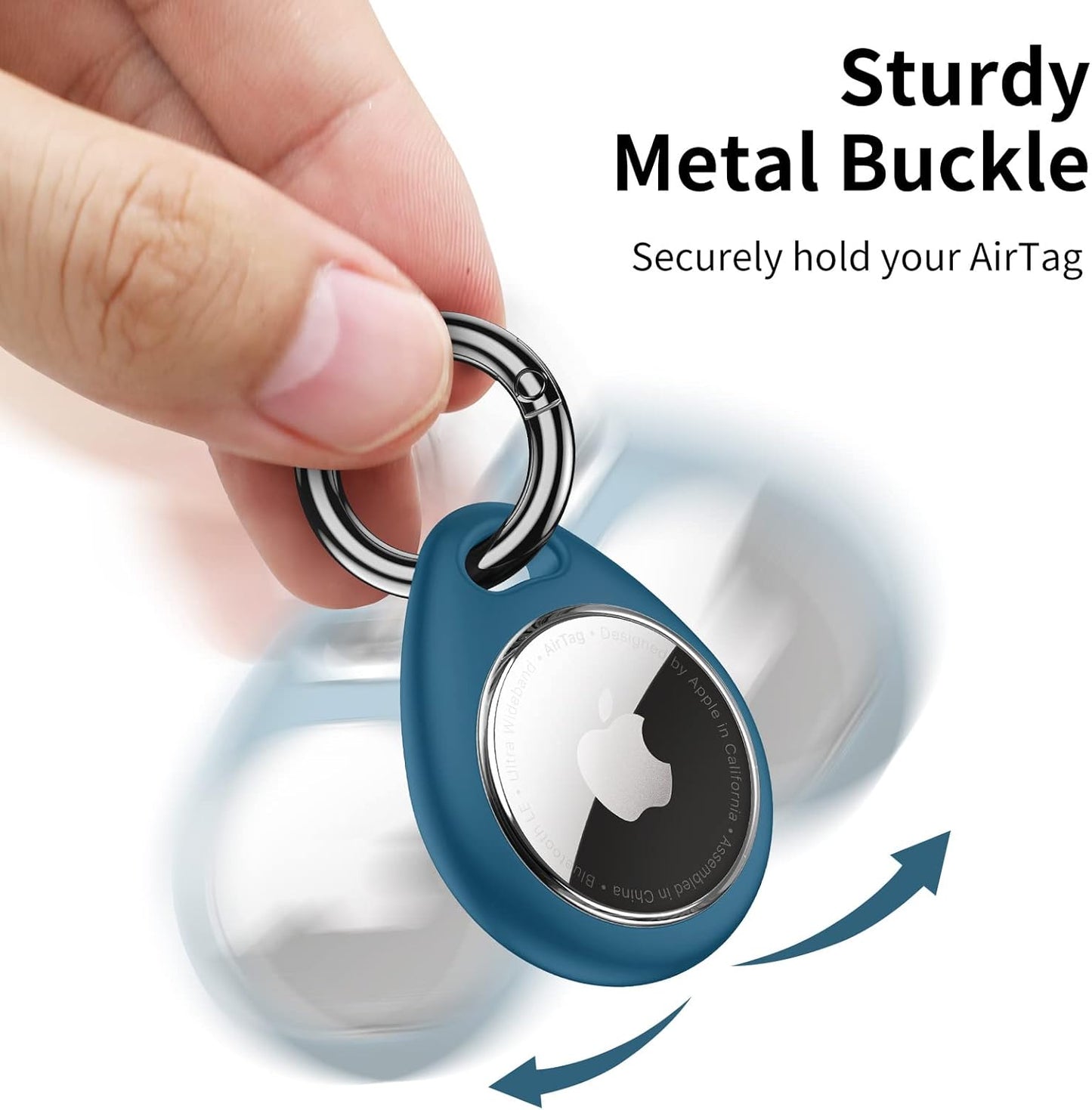 UNBREAKcable Holder for Apple AirTag - 4 Pack [Fit Tightly Design] [Easy to Install] [Hold Air Tag Securely] Waterproof TPU Shell Protective Case with All Metal Keychain Key Ring Clip (Brown&Blue)