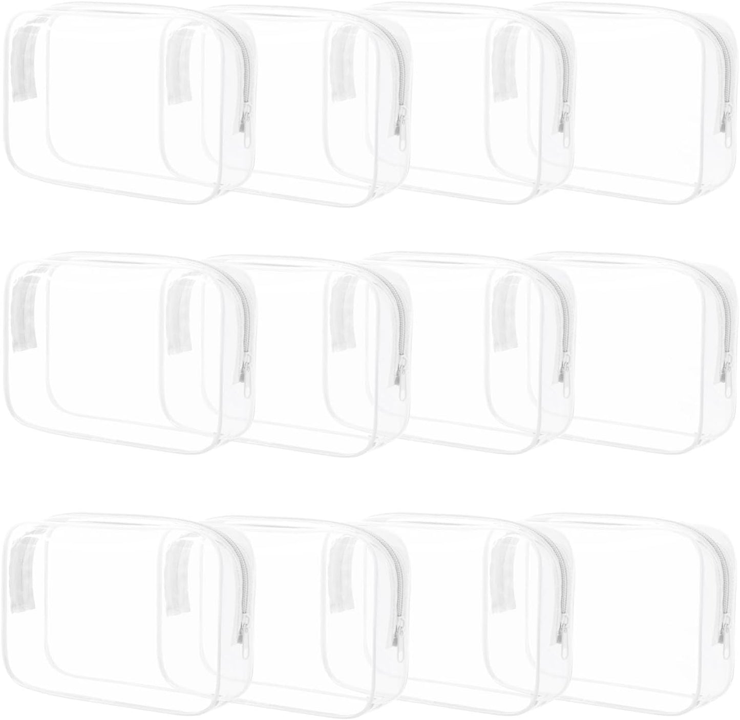 12 Pieces Clear Makeup Bags Bulk, PVC Waterproof Cosmetic Bag with Zipper, TSA Approved Toiletry Bag for Travel, Transparent Pouches Organizer Storage for Men and Women (White, Medium)