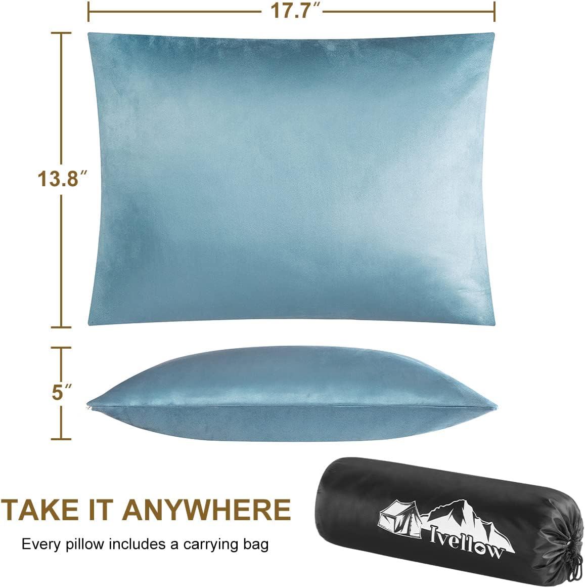 Ivellow Memory Foam Travel Pillow Compressible Camping Pillow for Sleeping Shredded Memory Foam Pillow Compact Firm Supportive Travel Pillow for Adults Kids Outdoor Hiking Essential Gear Blue-M