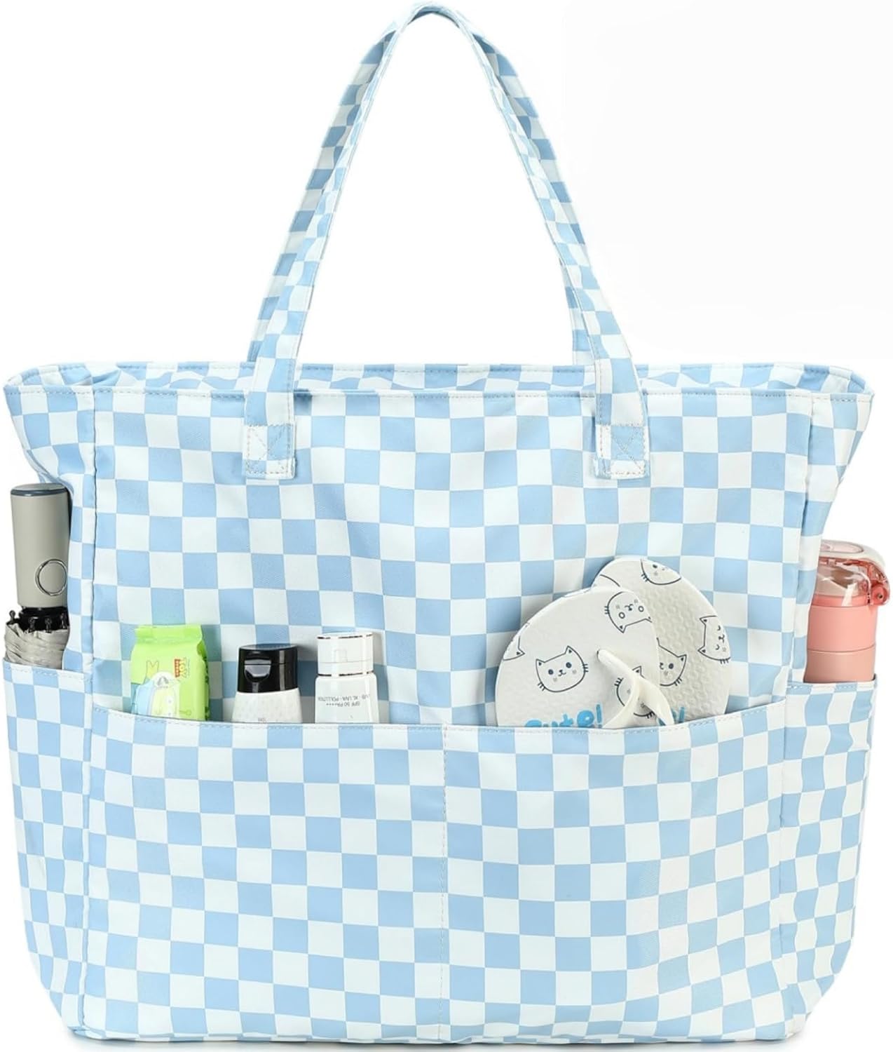 CAMTOP Waterproof Beach Tote Bag for Women Girls with Zipper Foldable Sandproof Pool Swim Bag Travel Carry On Gym