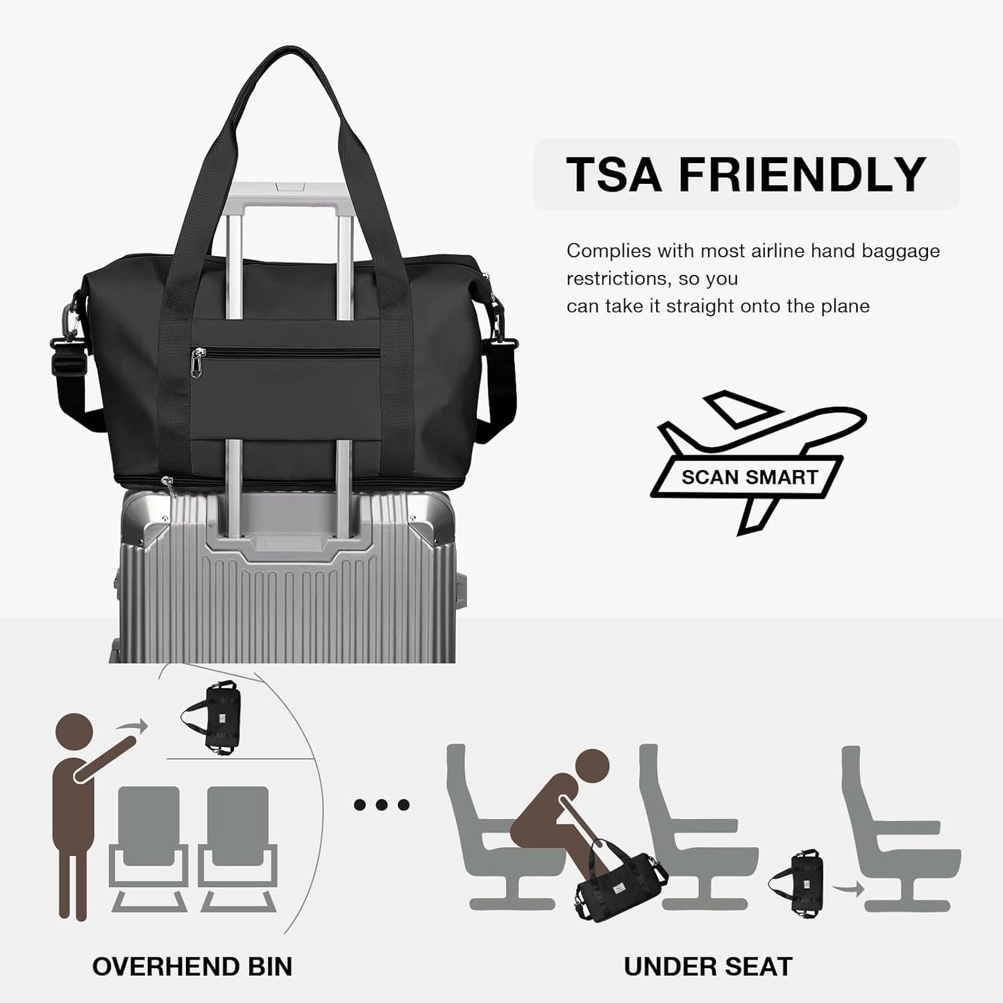 Travel Duffel Bag, Sports Tote Gym Bag, Shoulder Weekender Overnight Bag for Women