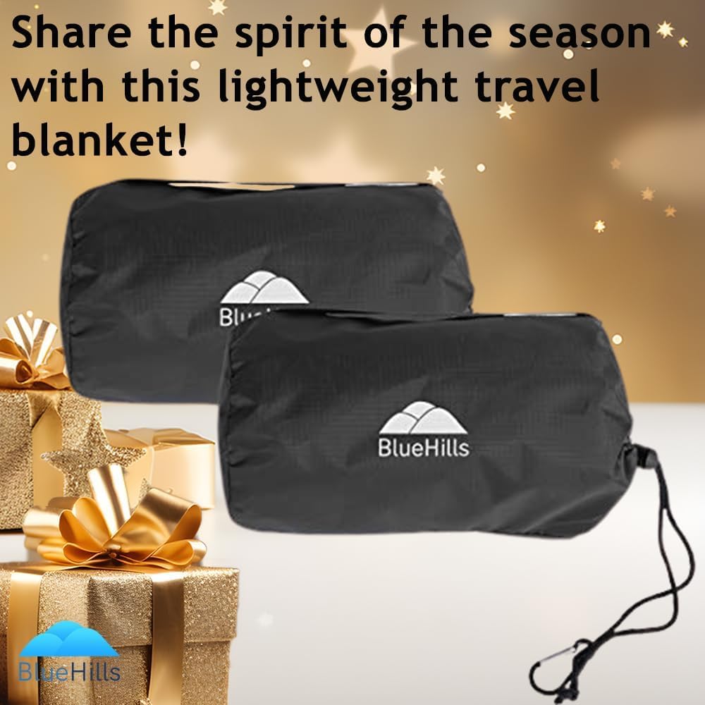 BlueHills Ultra Compact Travel Blanket 2 Pack Large Soft Cozy Portable Blanket Sheet with Carry Case and for Flight Airplane Car Layover Camping Hotel C203-2PK-Black