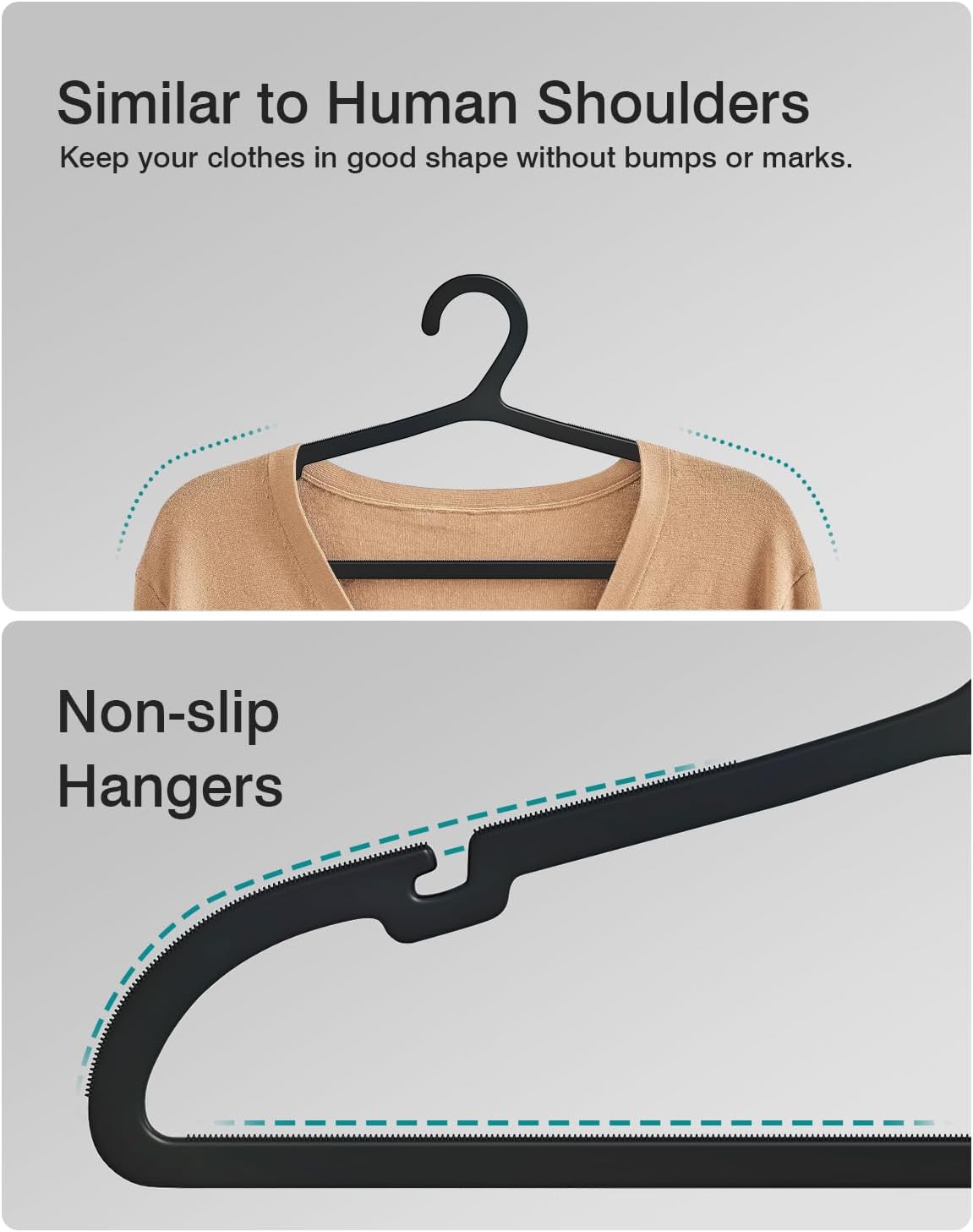 80 Pack Clothes Hangers, Non Slip Plastic Coat Hangers, Space Saving Hangers, Heavy Duty, Hanging Dry Wet Clothes, 16.4" x 8.3", Black, UAPY0580B