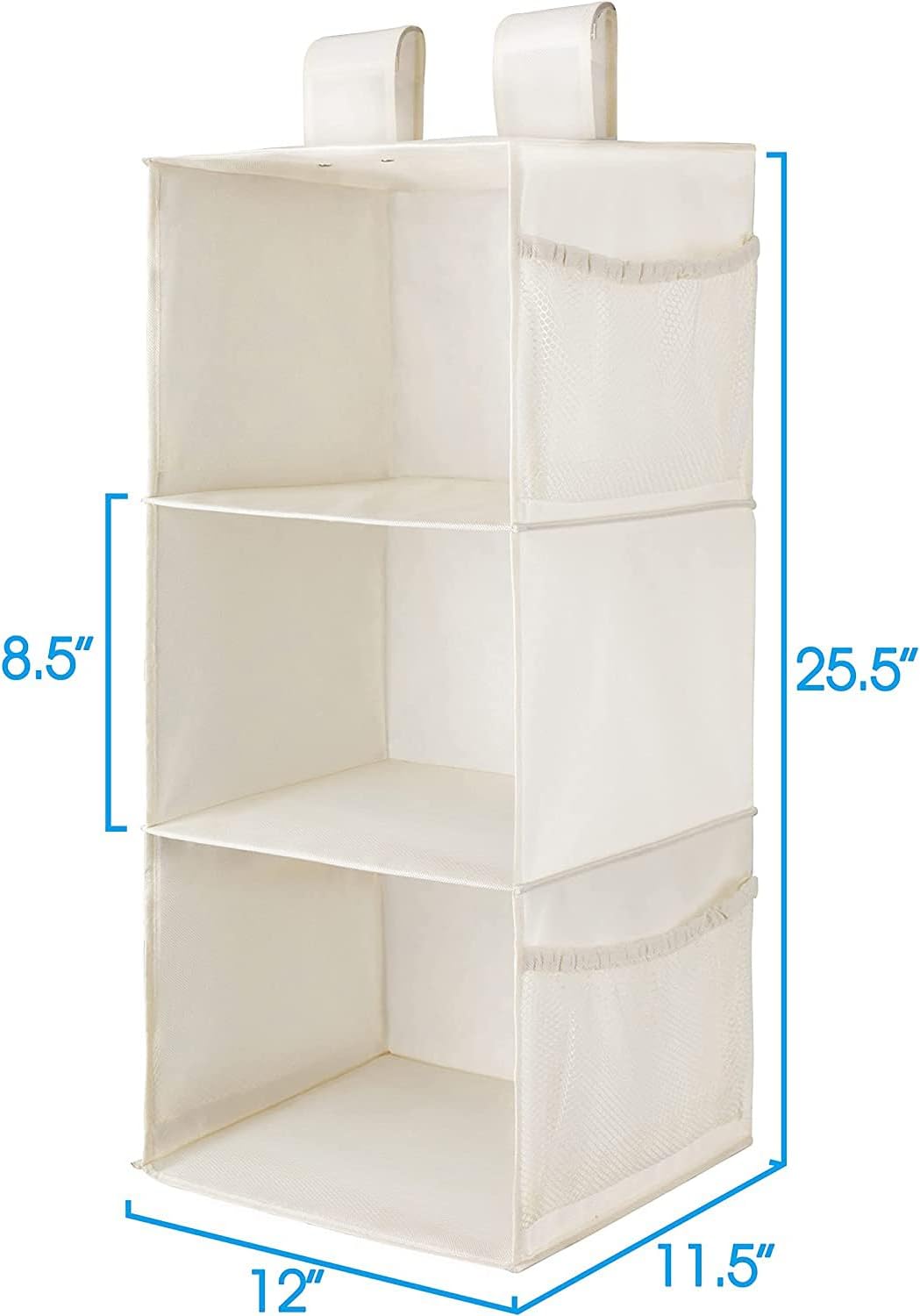 MAX Houser 3-Shelf Hanging Closet Organizers, Collapsible Closet Hanging Shelves for Camper, Nursery Hanging Organizers, Beige, 2-Pack