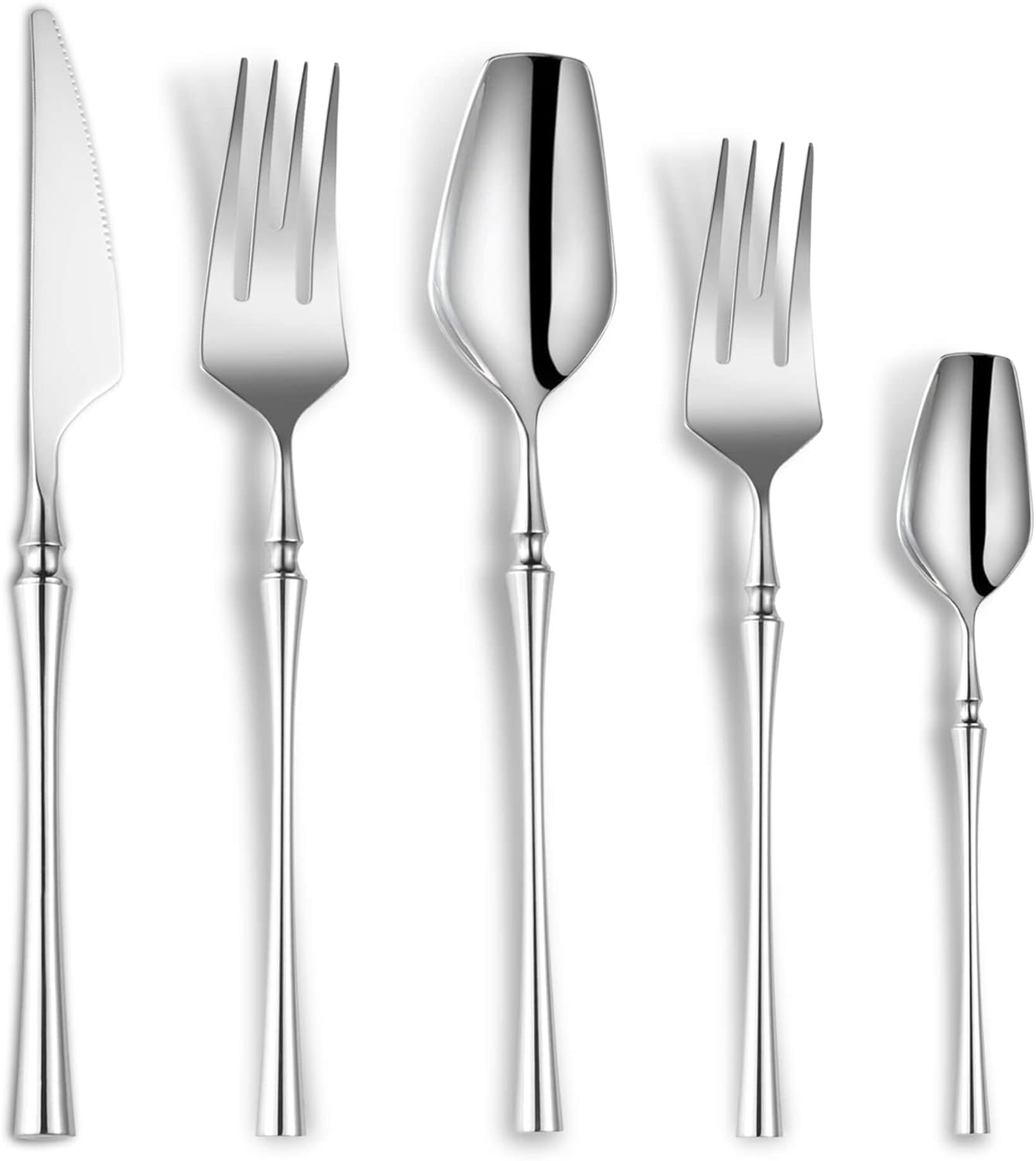 20-Piece Silverware Set for 4,Modern 18/10 Stainless Steel Flatware Set,Unique Rustic Cutlery Utensils Set,Spoon and Fork Set for Home, Restaurant,Wedding,Mirror Polished,Dishwasher Safe