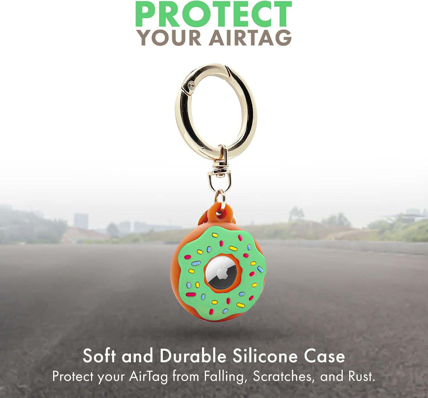 Apple AirTag 4 Pack Shockproof, Dustproof & Washable Cases, Silicon Holders with Accessories for Wallets, Luggage, Pet Collars, Key Finders (Donut (Green & Pink))