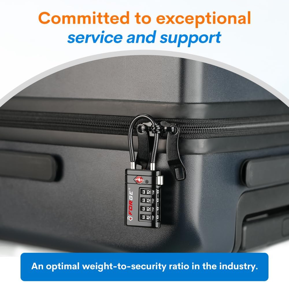 Forge TSA Approved Luggage Locks 4 Digit Combination TSA Travel Locks with TSA008, Open Alert Indicator, Zinc Alloy Body for Luggage, Suitcase, Backpack, and More. Black 2 Locks.