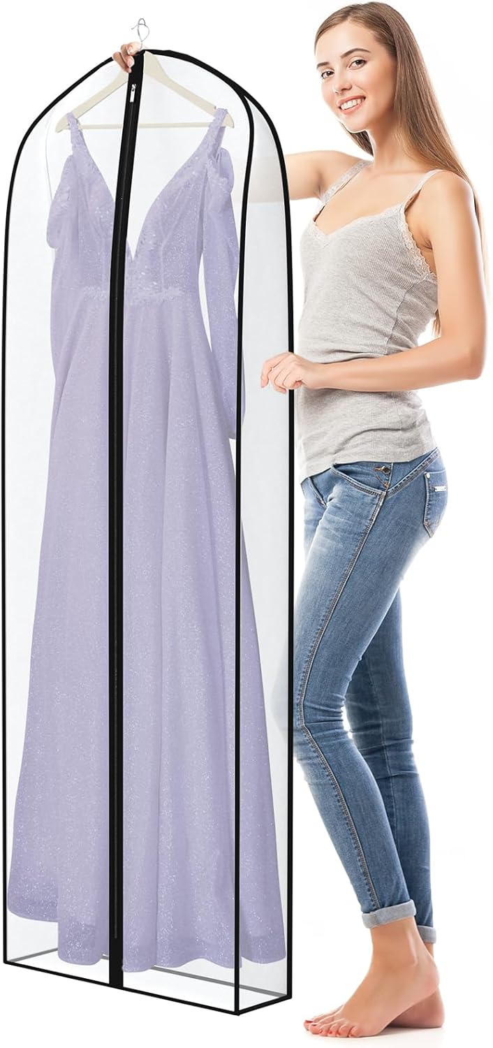Zilink Breathable Dress Bags for Gowns Long 72” Wedding Dress Storage Bags Silky Dress Bags for Closet Storage with 7" Gussted Wrinkle Free for Long Evening Dresses Puffy Dress Storage, Set of 4