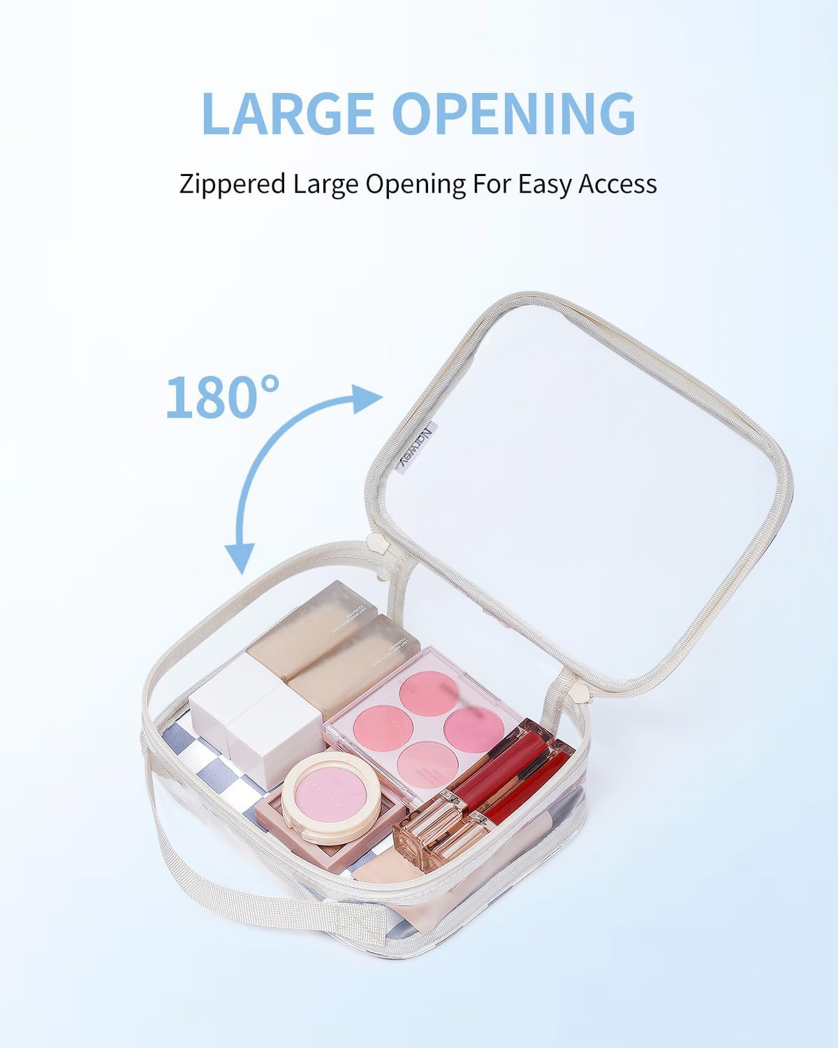 Narwey TSA Approved Clear Toiletry Bag for Travel, Waterproof PVC Clear Makeup Bags Portable Compact Cosmetic Bag Make Up Organizer Airport Airline Quart Size Compliant Bag (Grayish Blue Checkerboard)
