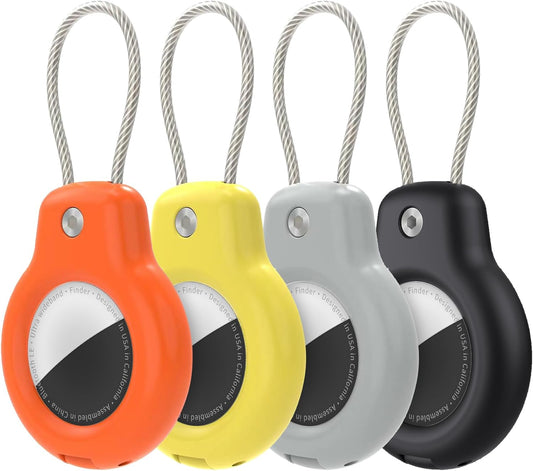 SPGUARD for AirTag Holder Case with Keychain, Air Tags-4 Pack for Apple Air Tag Holder with Wire Cable Lock Key Ring Chain Air Tagholder Accessories for GPS Item Tracker Kids,Keys,Luggage