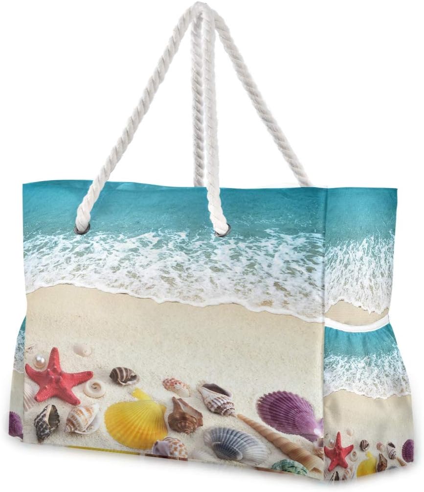 senya Large Beach Bags Totes Canvas Tote Shoulder Bag Soft Wave Water Resistant Bags for Gym Travel Daily Ocean