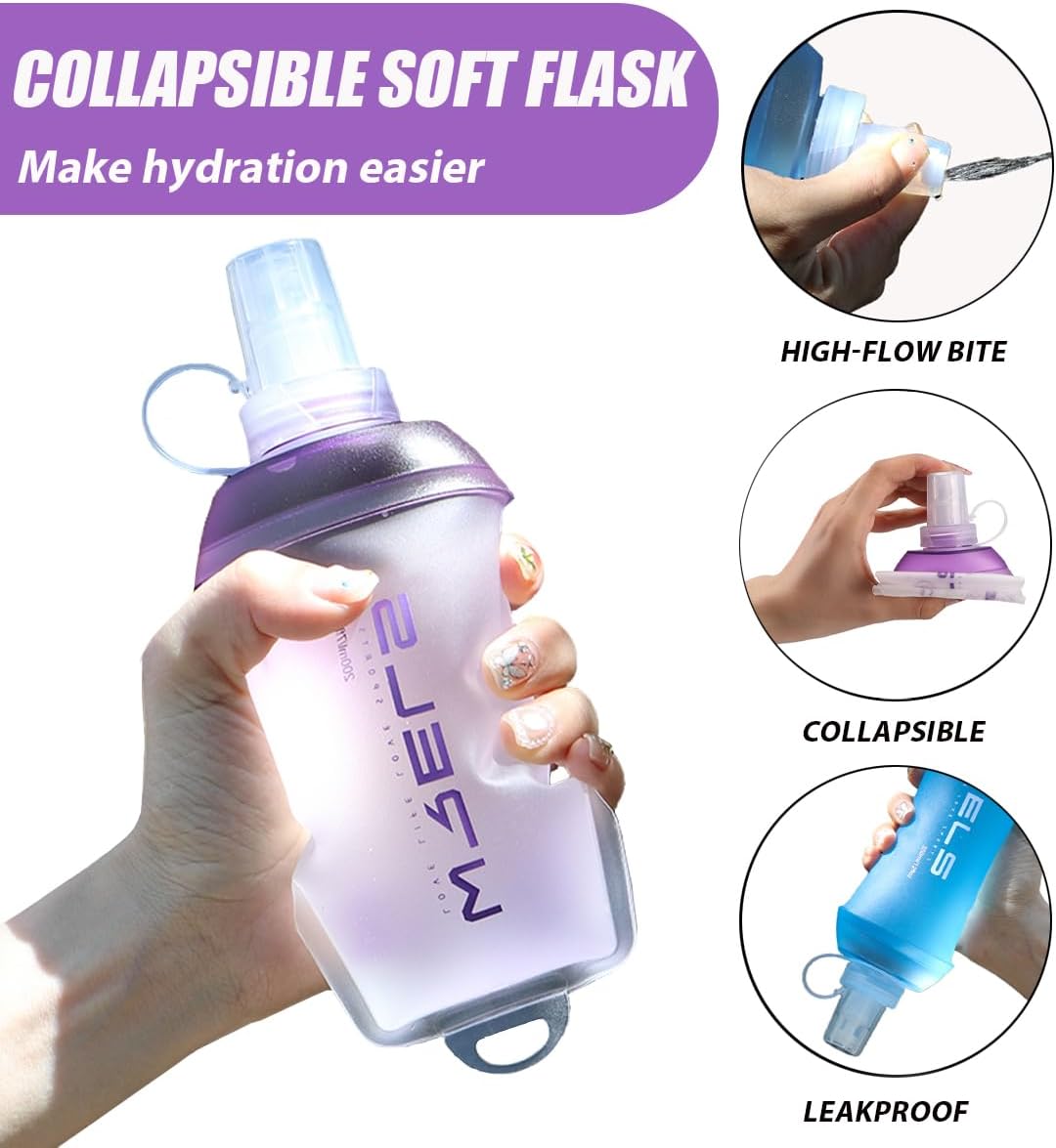200ml/350ml/500ml Collapsible Soft Flask,BPA Free Folding Soft Water Bottle with Hanging Ring,Lightweight TPU Hydration Flask for Running Marathon Cycling Hiking(350ml-2 Packs)
